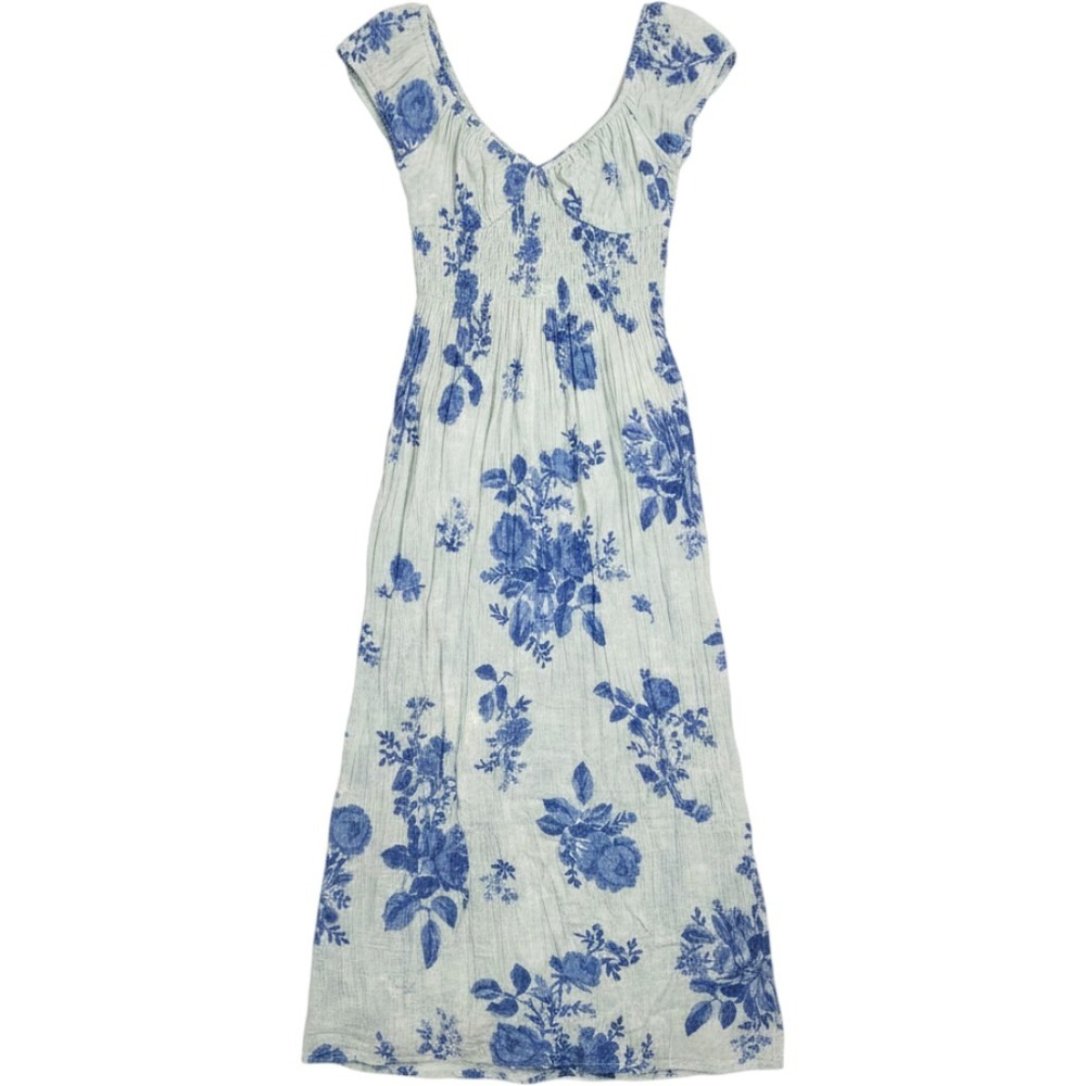 Free People Extratropical Floral Maxi Dress Blue Green Smocked OB1632708 Small